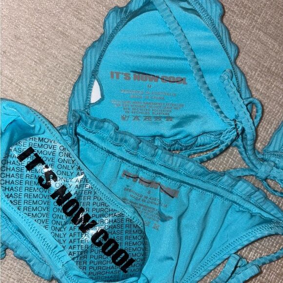 Its Now Cool Set Frill Tie Eco Bikini Top Bottom String Aqua Medium Small NEW - Picture 8 of 9